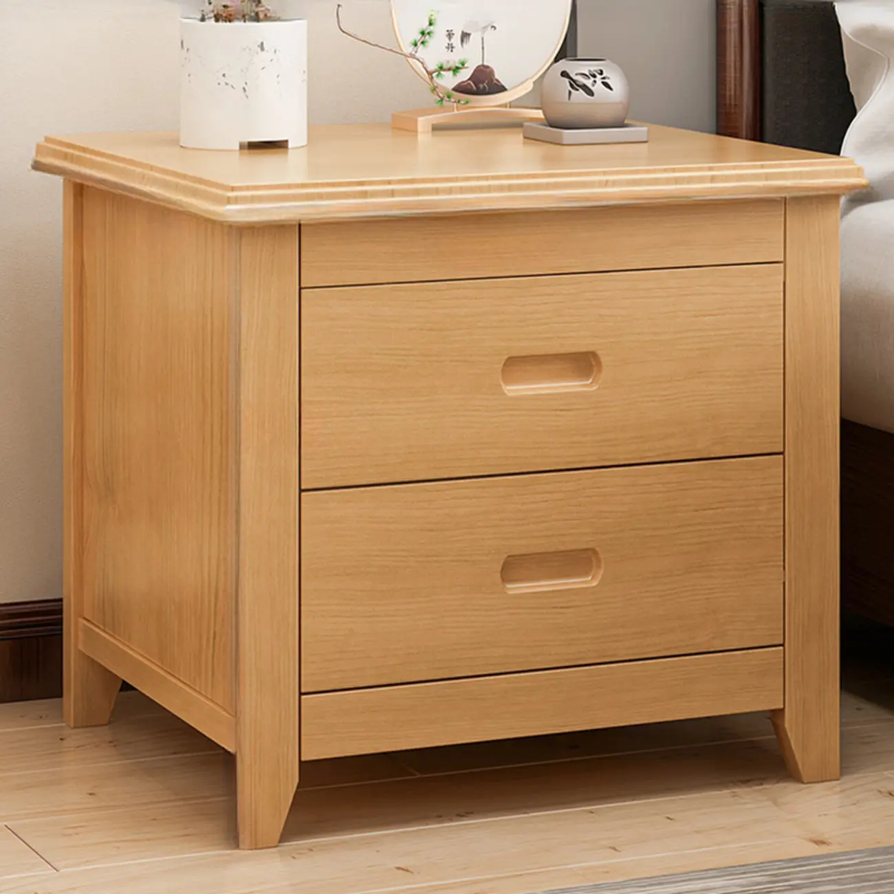 Modern Natural Wood Nightstand with 2 Drawers Image - 1 | homeyfad