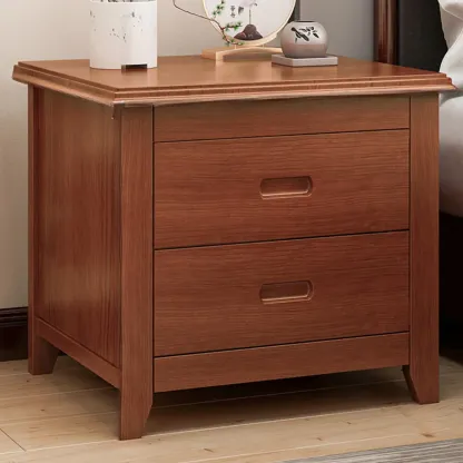Modern Natural Wood Nightstand with 2 Drawers Image - 2