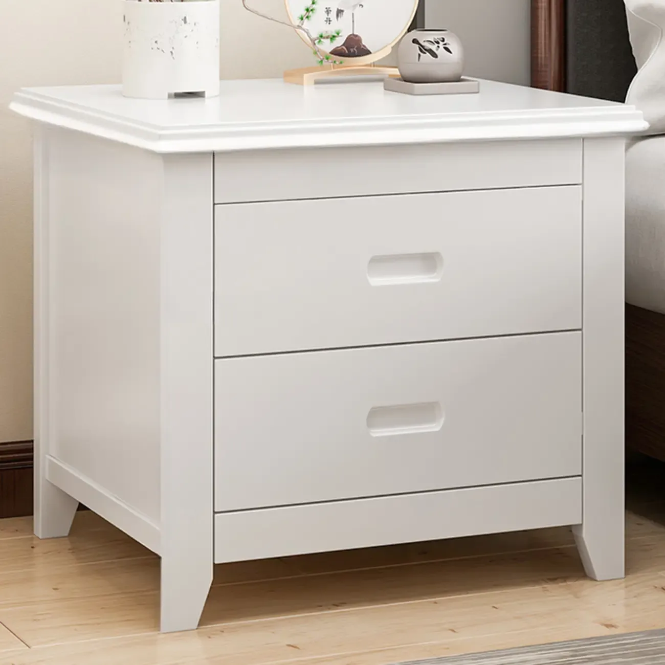 Modern Natural Wood Nightstand with 2 Drawers Image - 3
