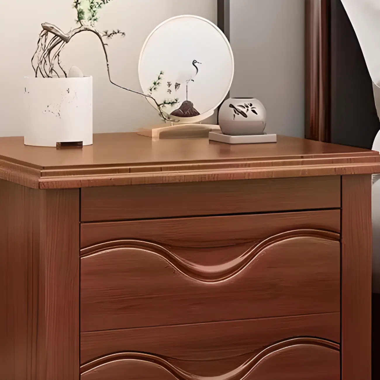 Modern Natural Wood Nightstand with 2 Drawers Image - 6 | homeyfad