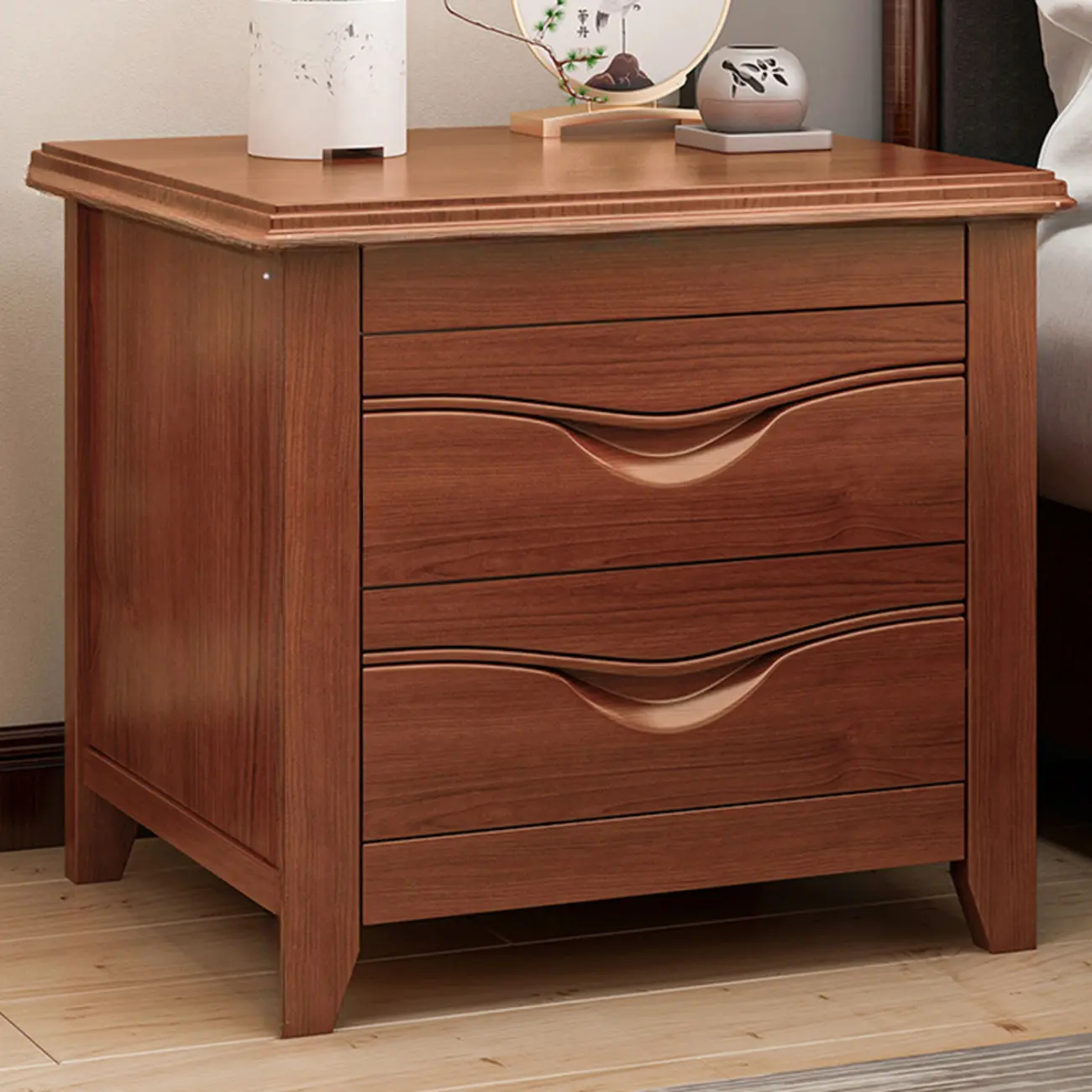 Modern Natural Wood Nightstand with 2 Drawers Image - 4 | homeyfad