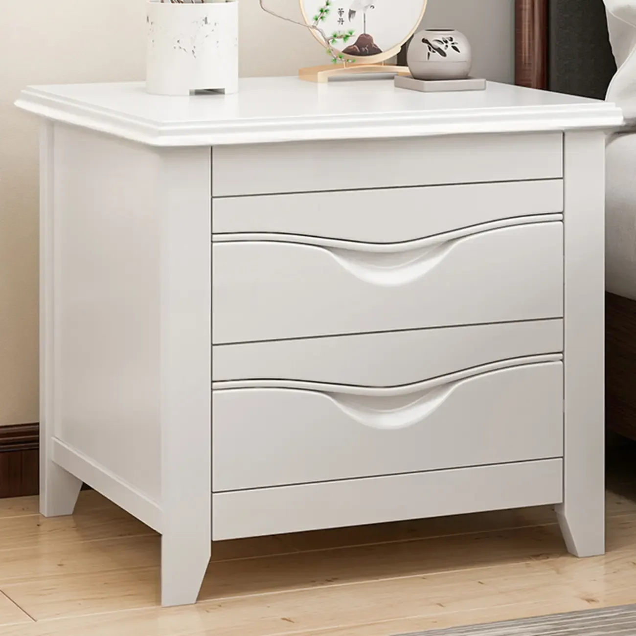 Modern Natural Wood Nightstand with 2 Drawers Image - 5
