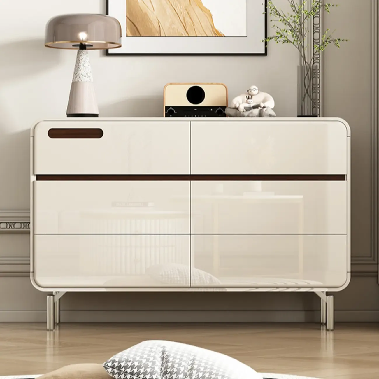 Contemporary 6-drawer White Wooden Bedroom Dresser Image - 1