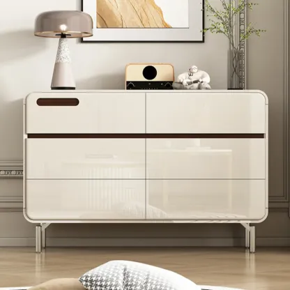 Contemporary 6-drawer White Wooden Bedroom Dresser Image - 1