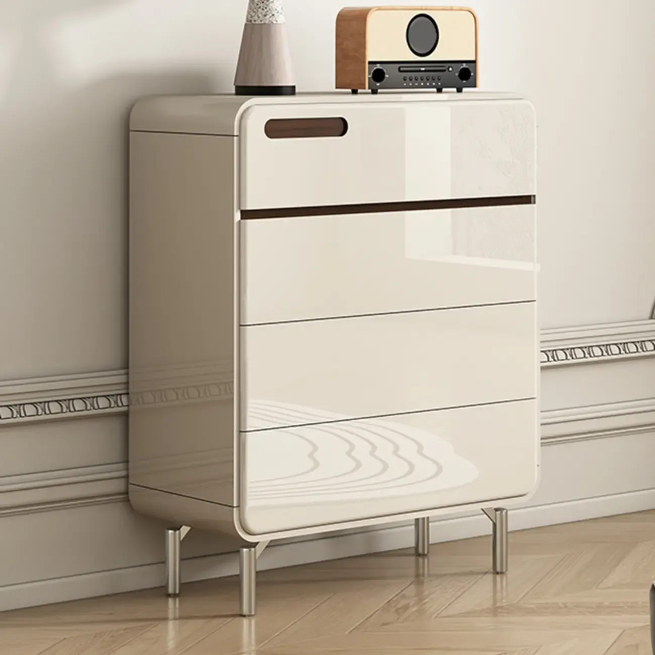 Contemporary 6-drawer White Wooden Bedroom Dresser Image - 2