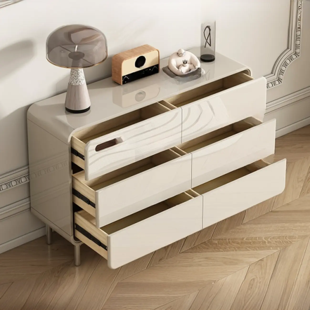 Contemporary 6-drawer White Wooden Bedroom Dresser Image - 4 | homeyfad