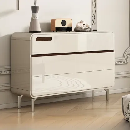 Contemporary 6-drawer White Wooden Bedroom Dresser Image - 5