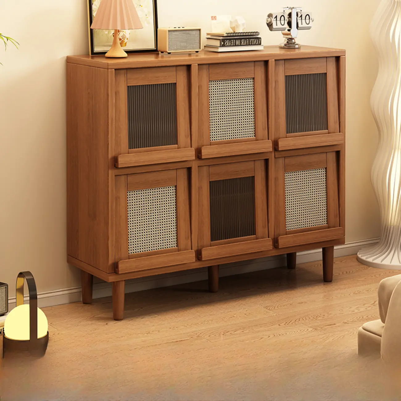 Mid-Century Modern Credenza Walnut Wood Storage Cabinet Image - 2 | homeyfad