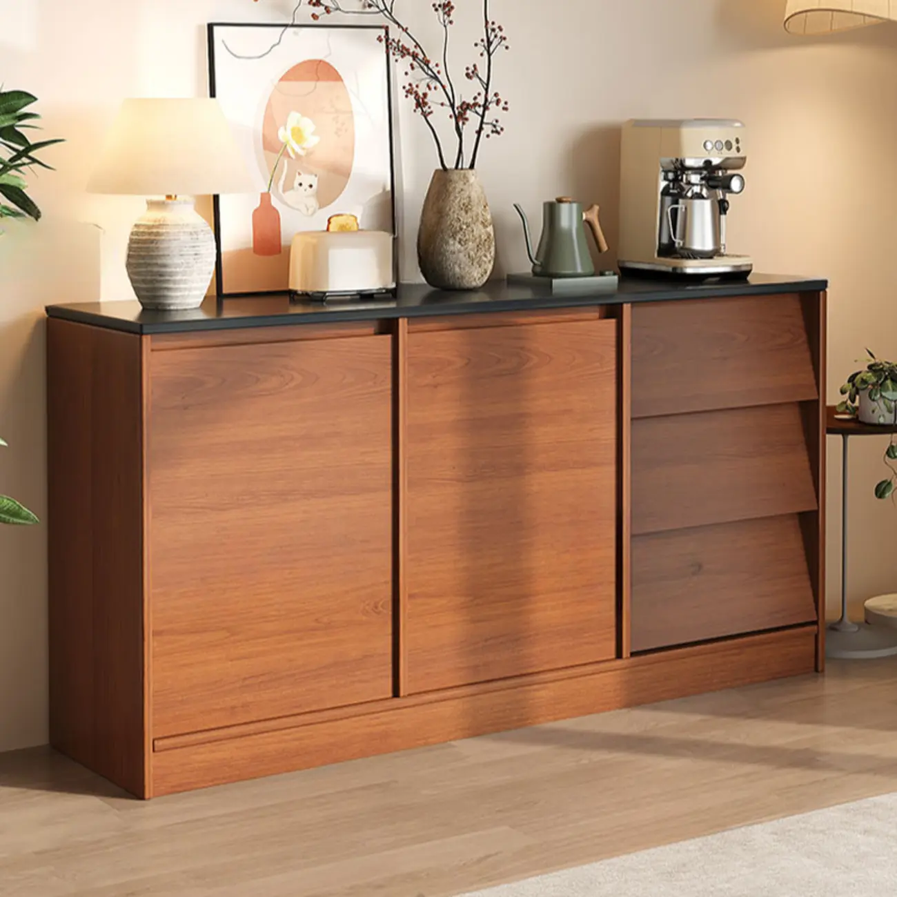 Modern Wooden Credenza Sideboard Cabinet with Storage Image - 2 | homeyfad