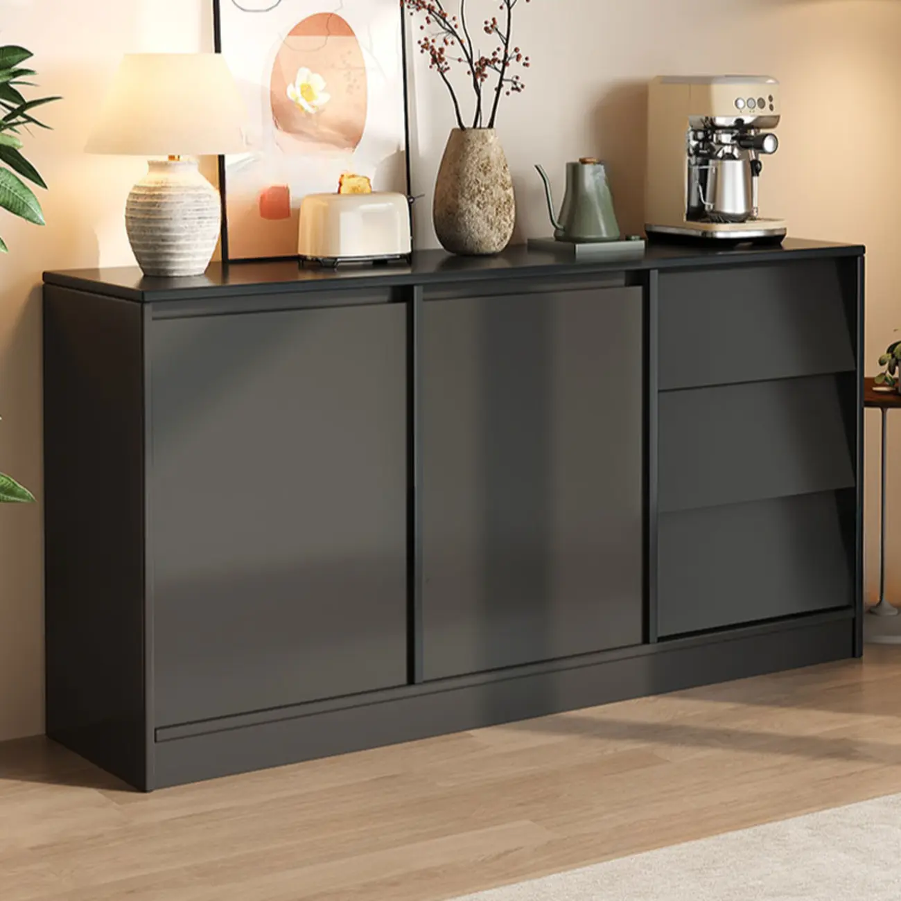 Modern Wooden Credenza Sideboard Cabinet with Storage Image - 3 | homeyfad