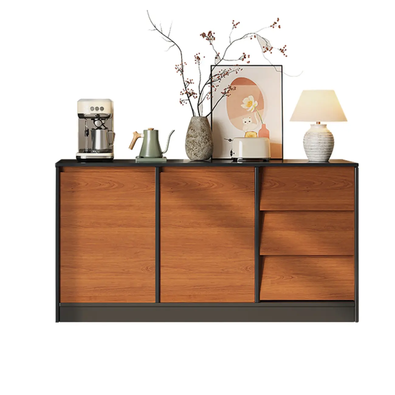 Modern Wooden Credenza Sideboard Cabinet with Storage Image - 18 | homeyfad