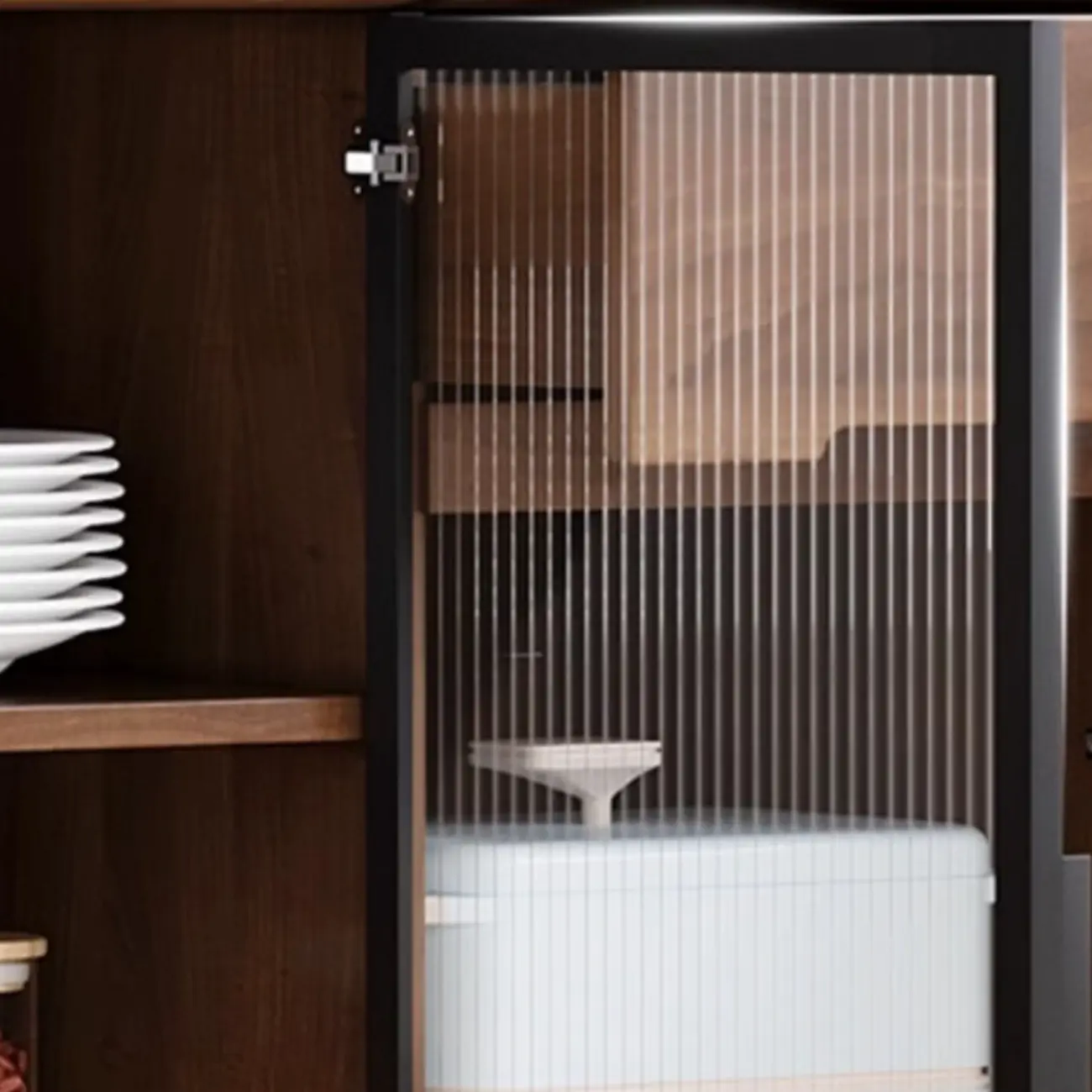 Modern Wood Narrow Sideboard Glass Door Storage Image - 4 | homeyfad