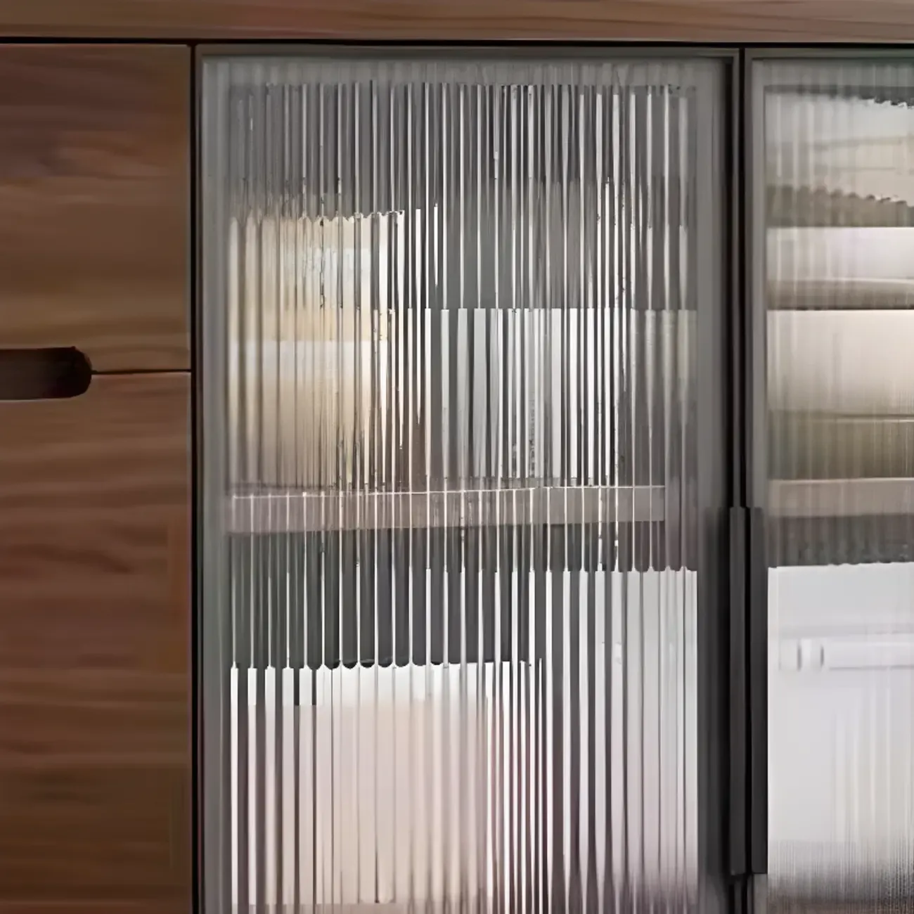 Modern Wood Narrow Sideboard Glass Door Storage Image - 6