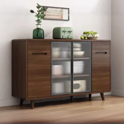 Modern Wood Narrow Sideboard Glass Door Storage Image - 7