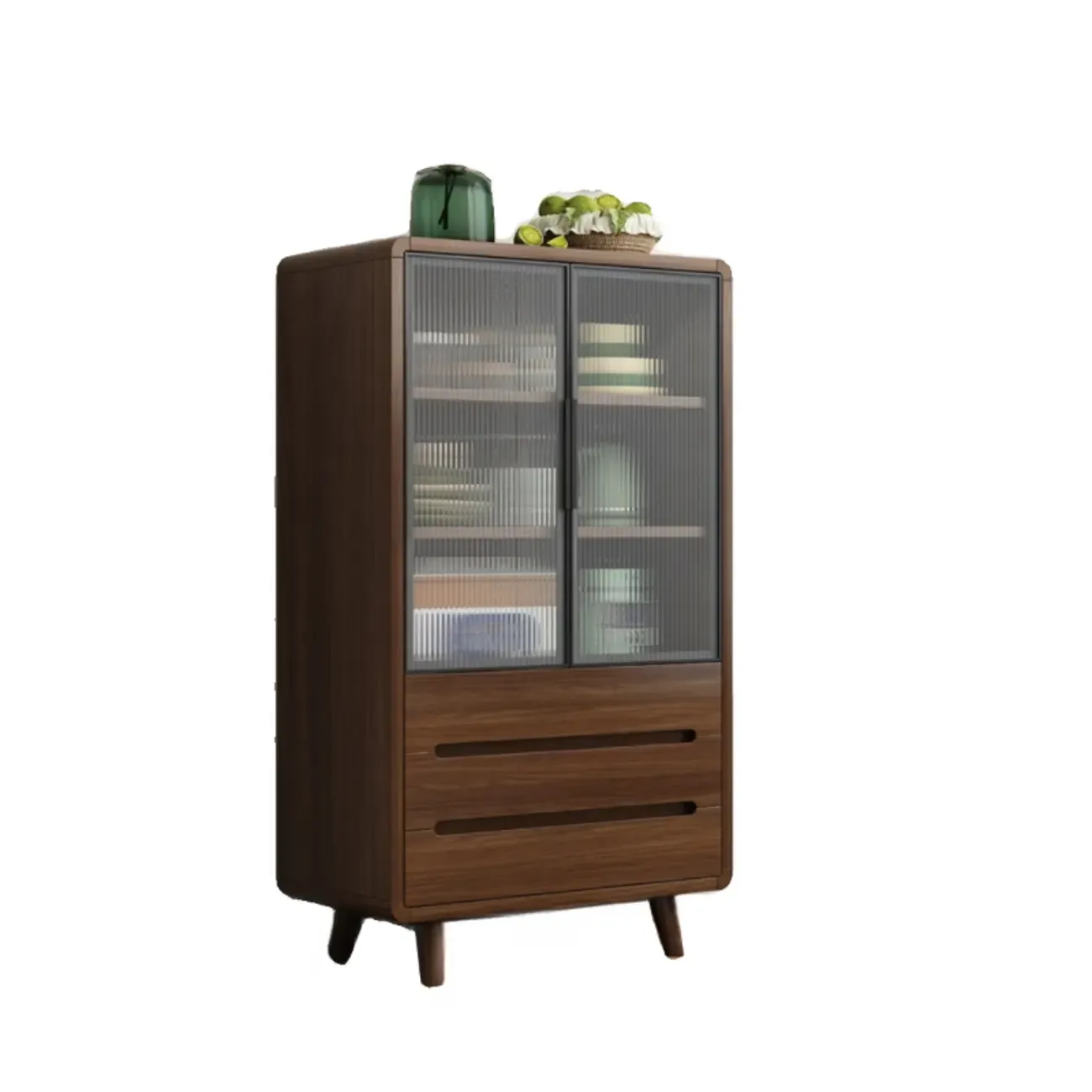 Modern Wood Narrow Sideboard Glass Door Storage Image - 10