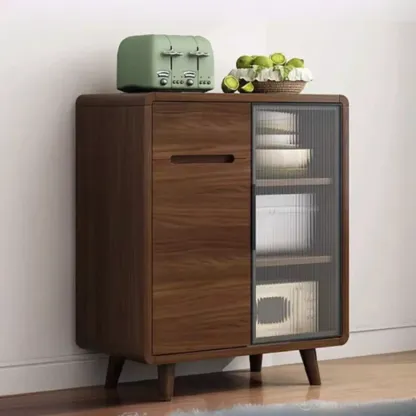 Modern Wood Narrow Sideboard Glass Door Storage Image - 11