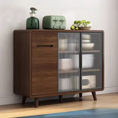 Modern Wood Narrow Sideboard Glass Door Storage Image - 13