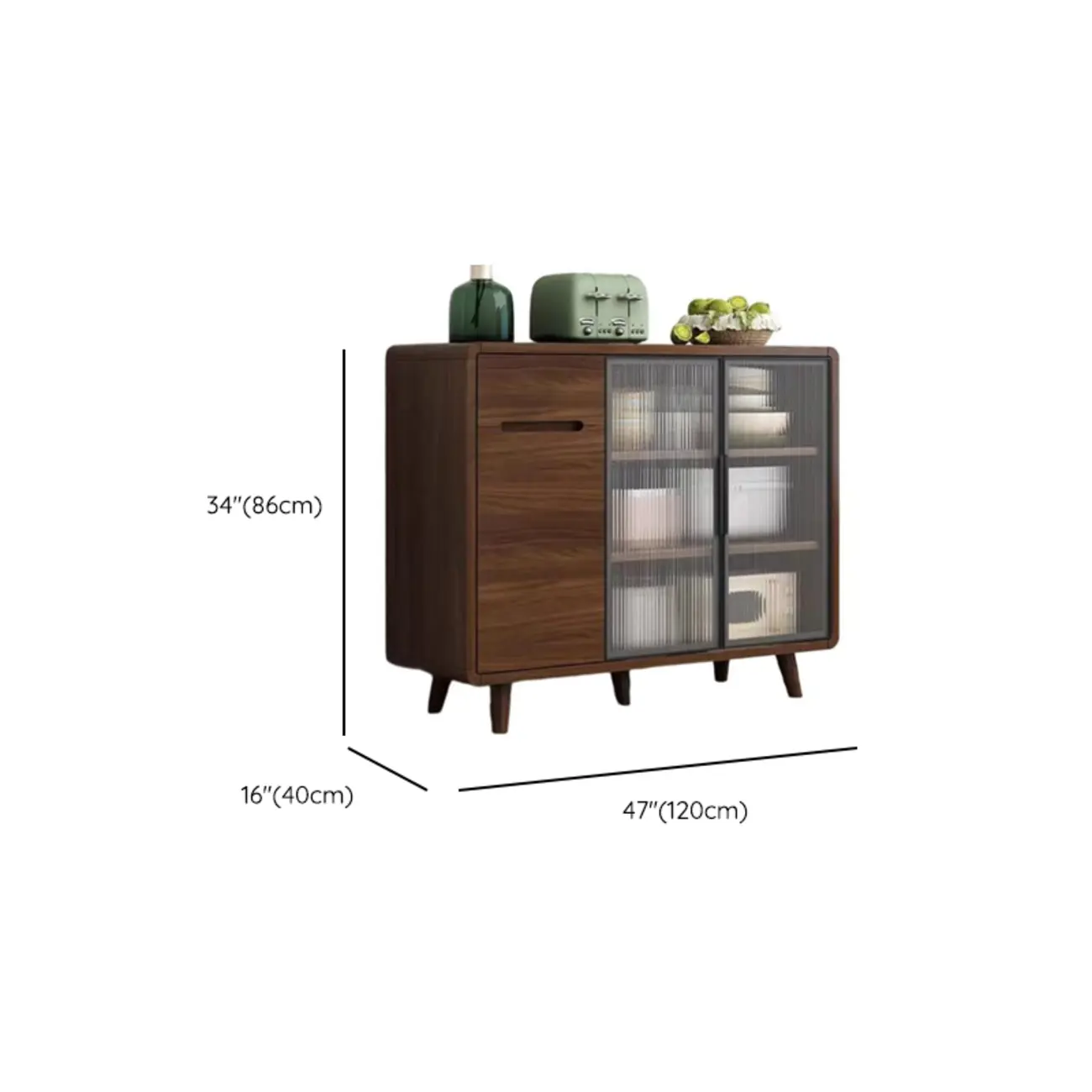 Modern Wood Narrow Sideboard Glass Door Storage #size | homeyfad