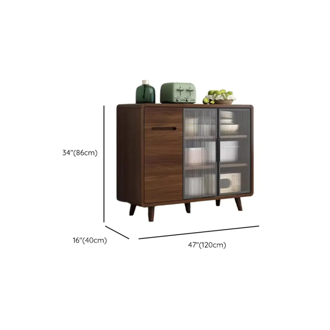 Modern Wood Narrow Sideboard Glass Door Storage #size