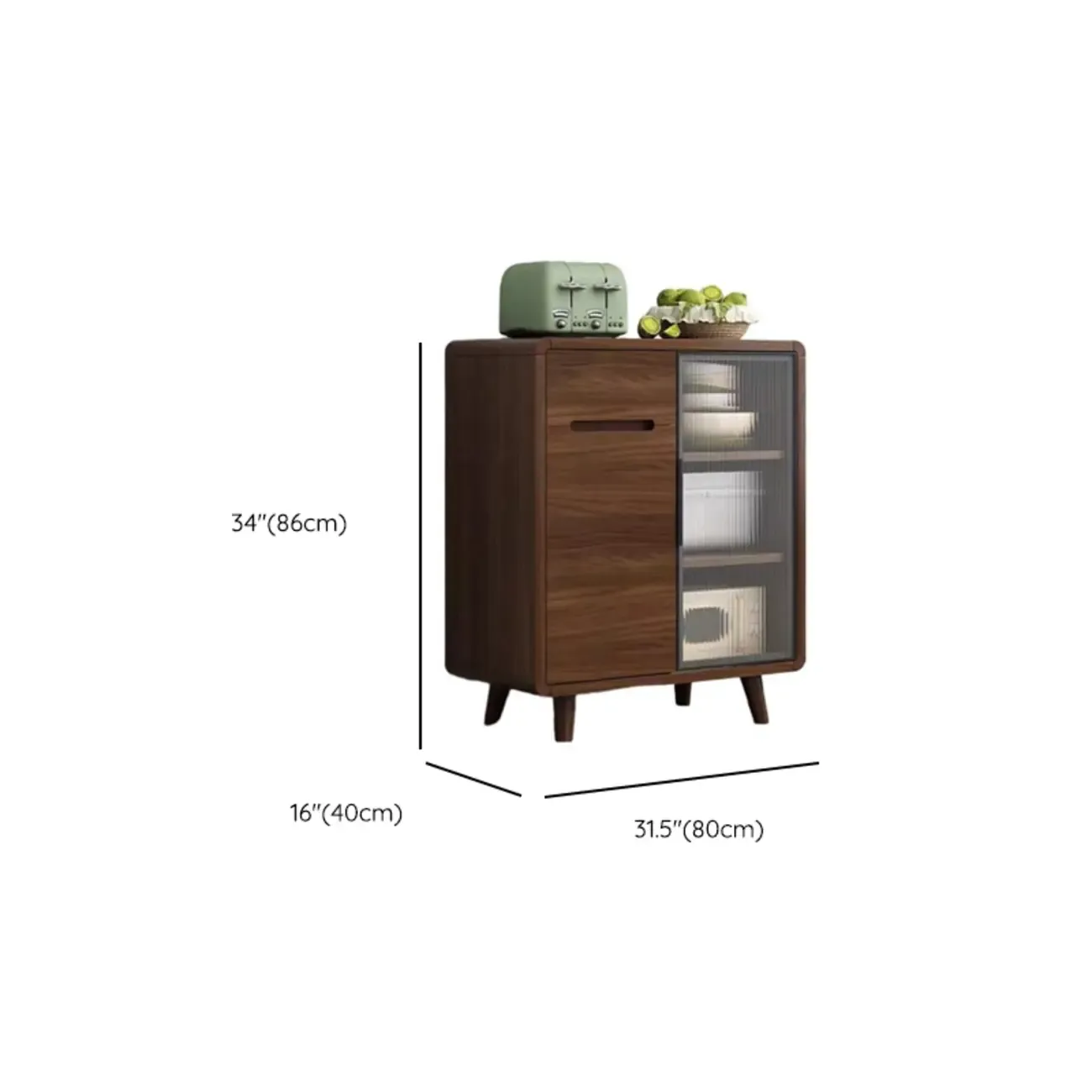 Modern Wood Narrow Sideboard Glass Door Storage Image - 16