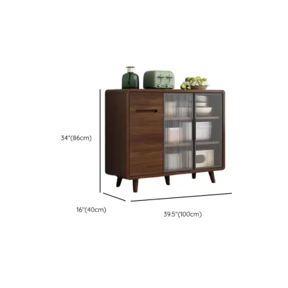Modern Wood Narrow Sideboard Glass Door Storage Image - 17