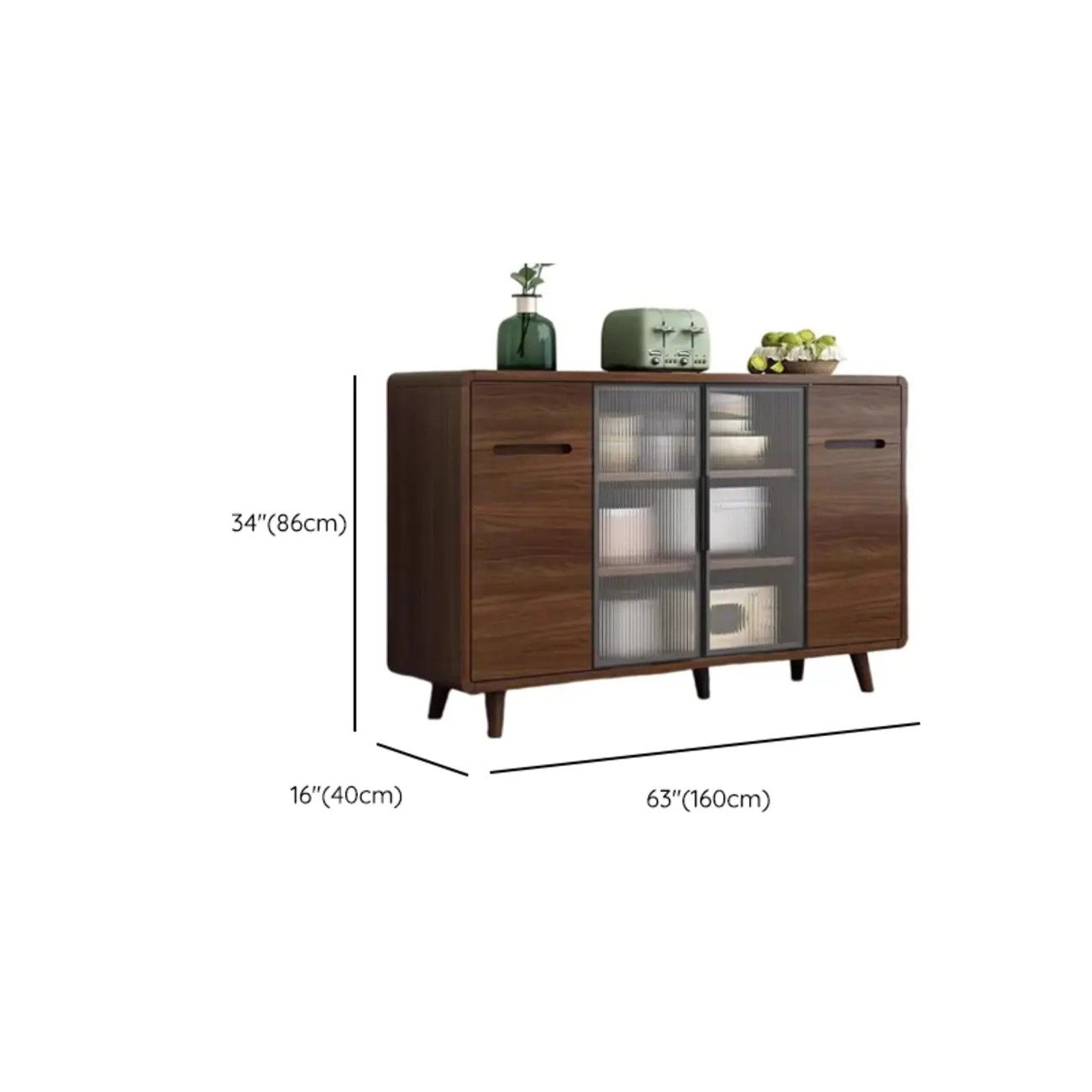 Modern Wood Narrow Sideboard Glass Door Storage Image - 19 | homeyfad