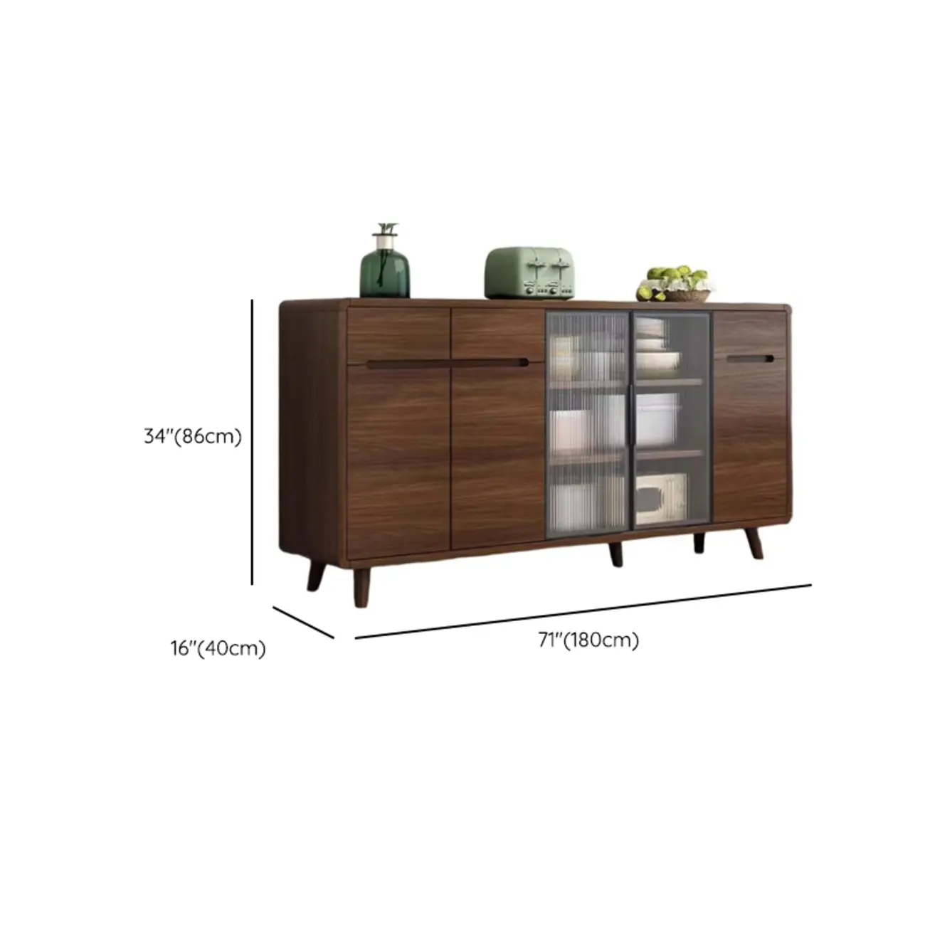 Modern Wood Narrow Sideboard Glass Door Storage Image - 20 | homeyfad