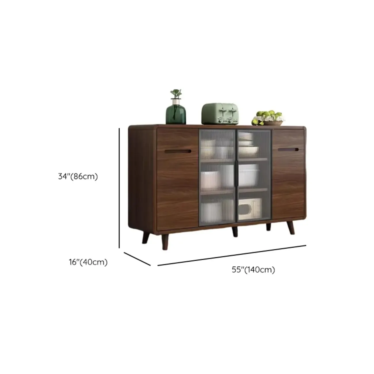 Modern Wood Narrow Sideboard Glass Door Storage Image - 21