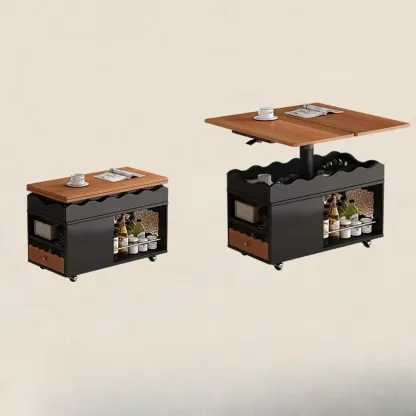 Foldable Tabletop Adjustable Wood Rolling Storage Cart Image - 4