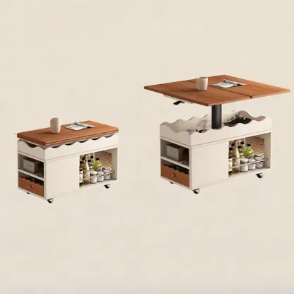 Foldable Tabletop Adjustable Wood Rolling Storage Cart Image - 5