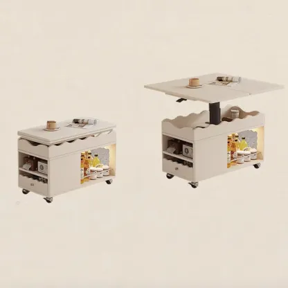 Foldable Tabletop Adjustable Wood Rolling Storage Cart Image - 6