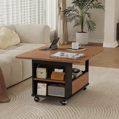 Foldable Tabletop Adjustable Wood Rolling Storage Cart Image - 7