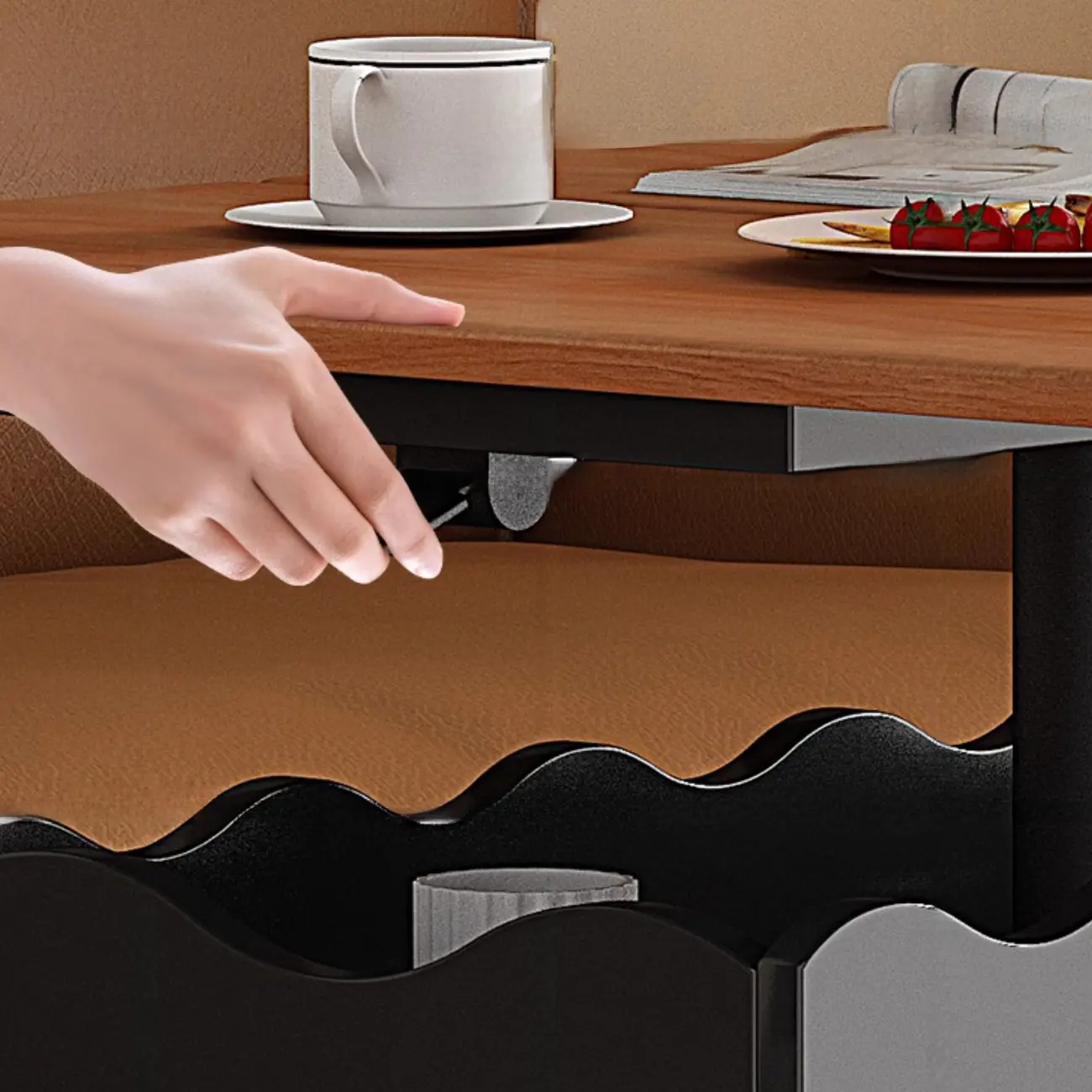 Foldable Tabletop Adjustable Wood Rolling Storage Cart Image - 8 | homeyfad