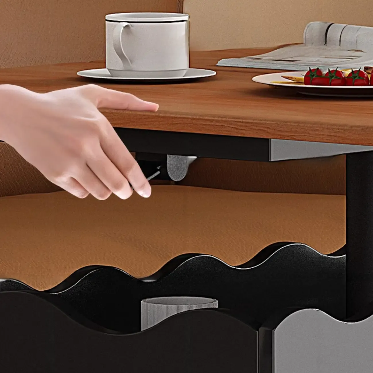 Foldable Tabletop Adjustable Wood Rolling Storage Cart Image - 8