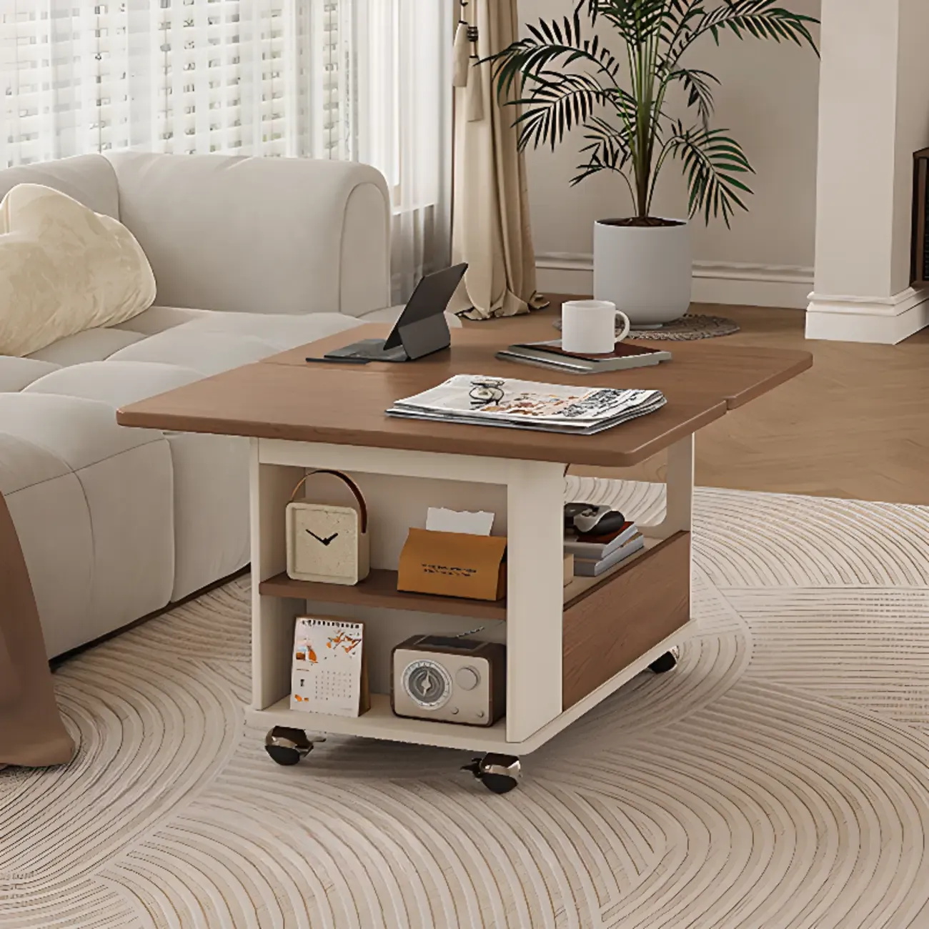 Foldable Tabletop Adjustable Wood Rolling Storage Cart Image - 9