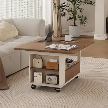 Foldable Tabletop Adjustable Wood Rolling Storage Cart Image - 9