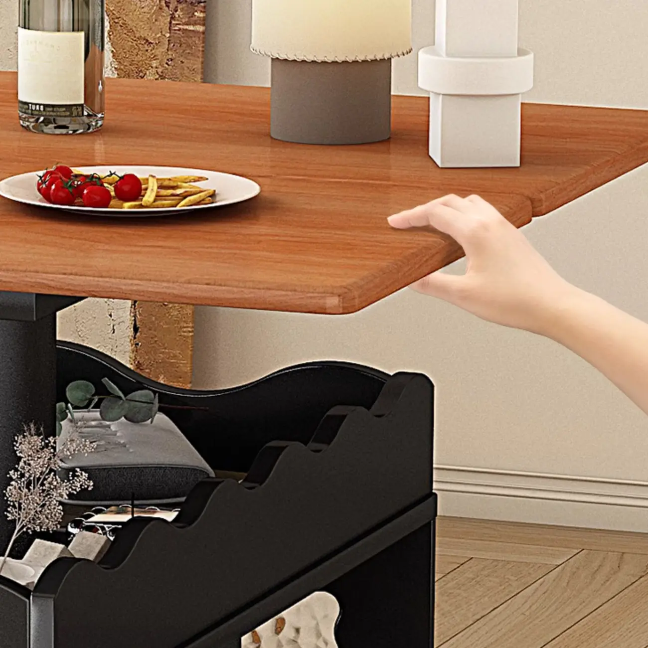 Foldable Tabletop Adjustable Wood Rolling Storage Cart Image - 10 | homeyfad