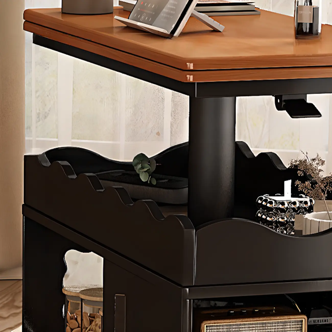 Foldable Tabletop Adjustable Wood Rolling Storage Cart Image - 12 | homeyfad