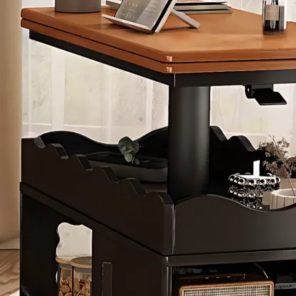 Foldable Tabletop Adjustable Wood Rolling Storage Cart Image - 12