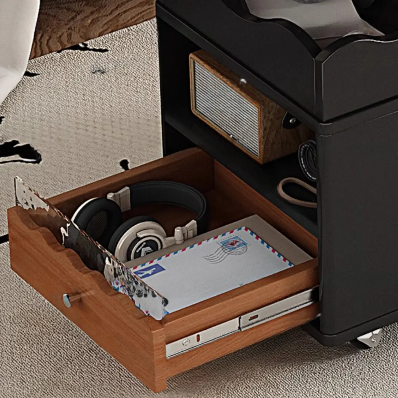 Foldable Tabletop Adjustable Wood Rolling Storage Cart Image - 13 | homeyfad