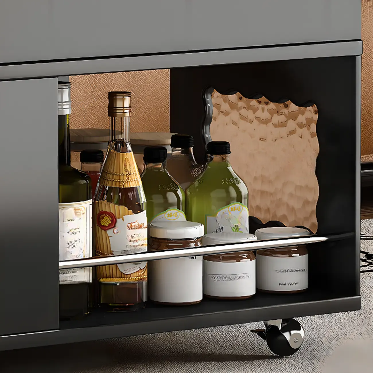 Foldable Tabletop Adjustable Wood Rolling Storage Cart Image - 15