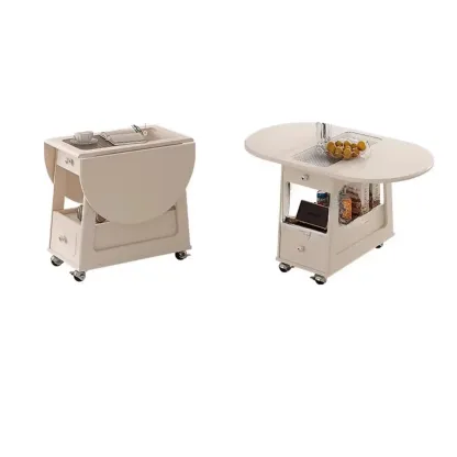 Foldable Tabletop Adjustable Wood Rolling Storage Cart Image - 16