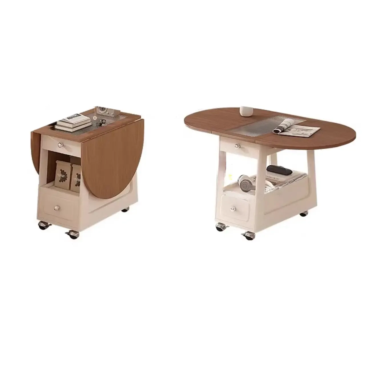 Foldable Tabletop Adjustable Wood Rolling Storage Cart Image - 18