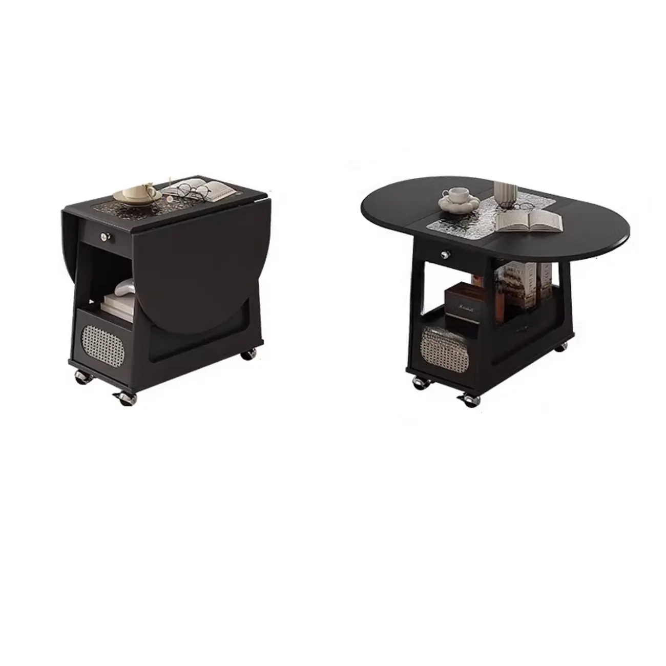 Foldable Tabletop Adjustable Wood Rolling Storage Cart Image - 19 | homeyfad