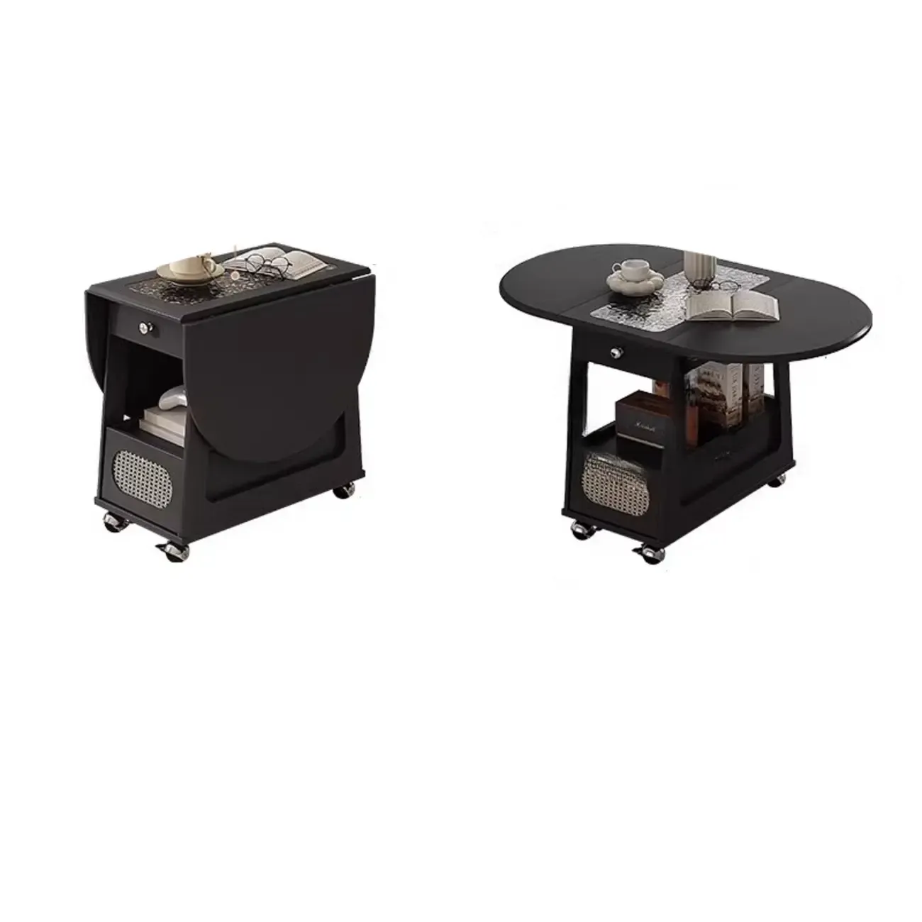 Foldable Tabletop Adjustable Wood Rolling Storage Cart Image - 19