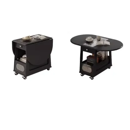 Foldable Tabletop Adjustable Wood Rolling Storage Cart Image - 19