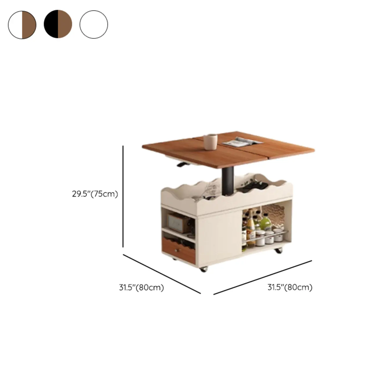 Foldable Tabletop Adjustable Wood Rolling Storage Cart #size | homeyfad