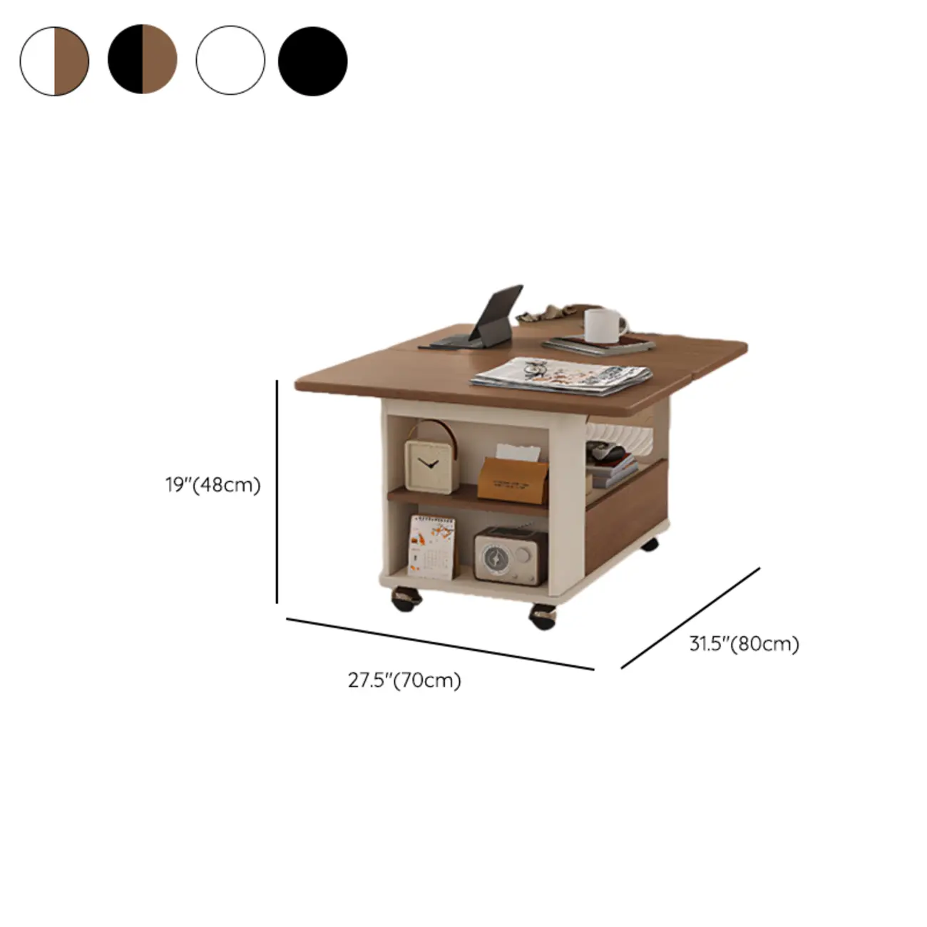 Foldable Tabletop Adjustable Wood Rolling Storage Cart Image - 21 | homeyfad
