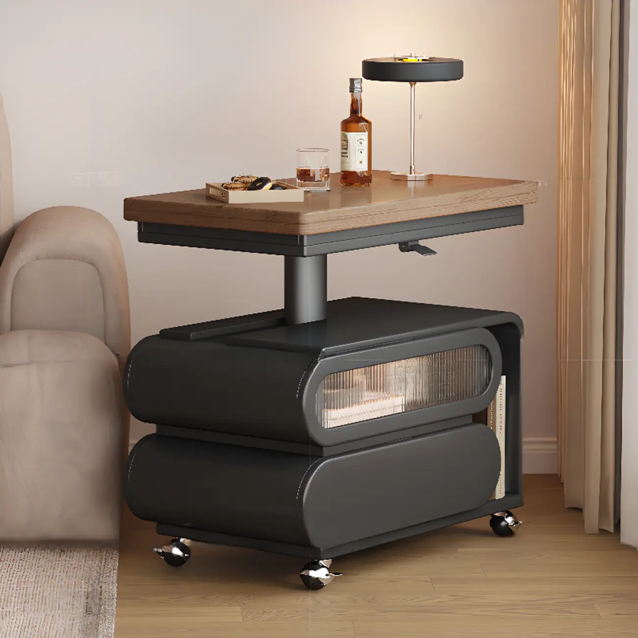 Adjustable Tabletop Modern Wood Side Table with Wheels Image - 1 | homeyfad