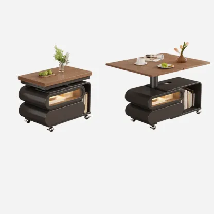 Adjustable Tabletop Modern Wood Side Table with Wheels Image - 4